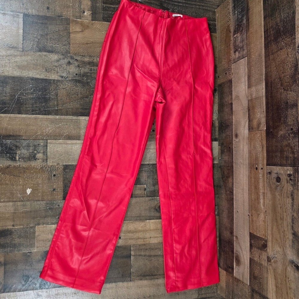 house of cb Red Vegan Leather Elenaora Trouser Pants Large Plus L+ (10-12)
